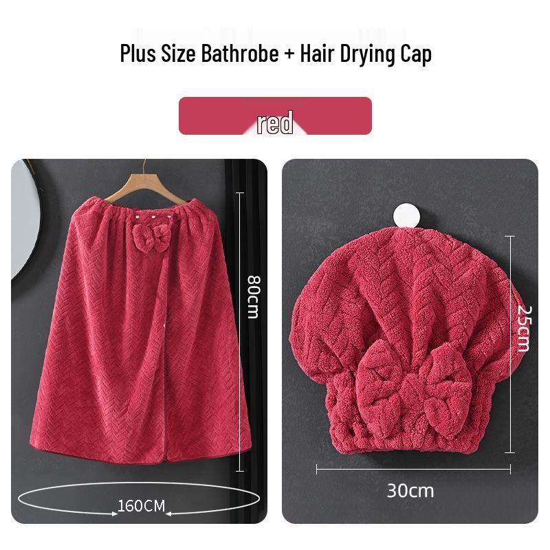 Extra-Large Quick-Dry Strapless Bath Skirt Towel with Hair Cap