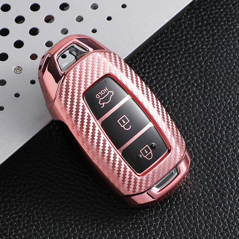 TPU Carbon Fiber Car Key Cover Case Shell for Hyundai I30 Ix35 Kona Encino Solaris Azera Grandeur Ig Accent TM Palisade Santa Fe