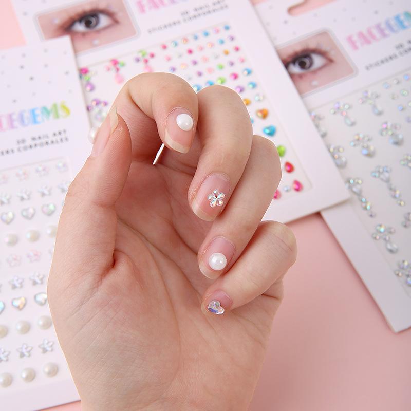 Face Diamond Stickers Water Droplets Stars Love Shapes For Girls Self Adhesive Acrylic Diamond Gemstones Sticker Decoration
