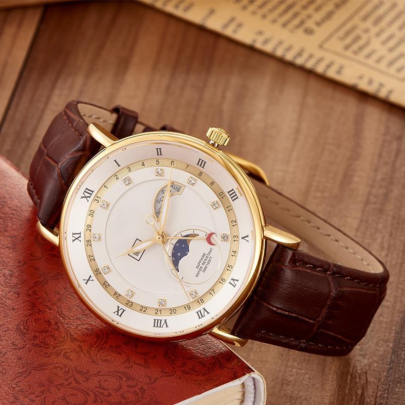 Custom Logo Private Label Watch Men Waterproof Chronograph Wrist Watch Luxury Quartz Sports Moon Phase Business Watches