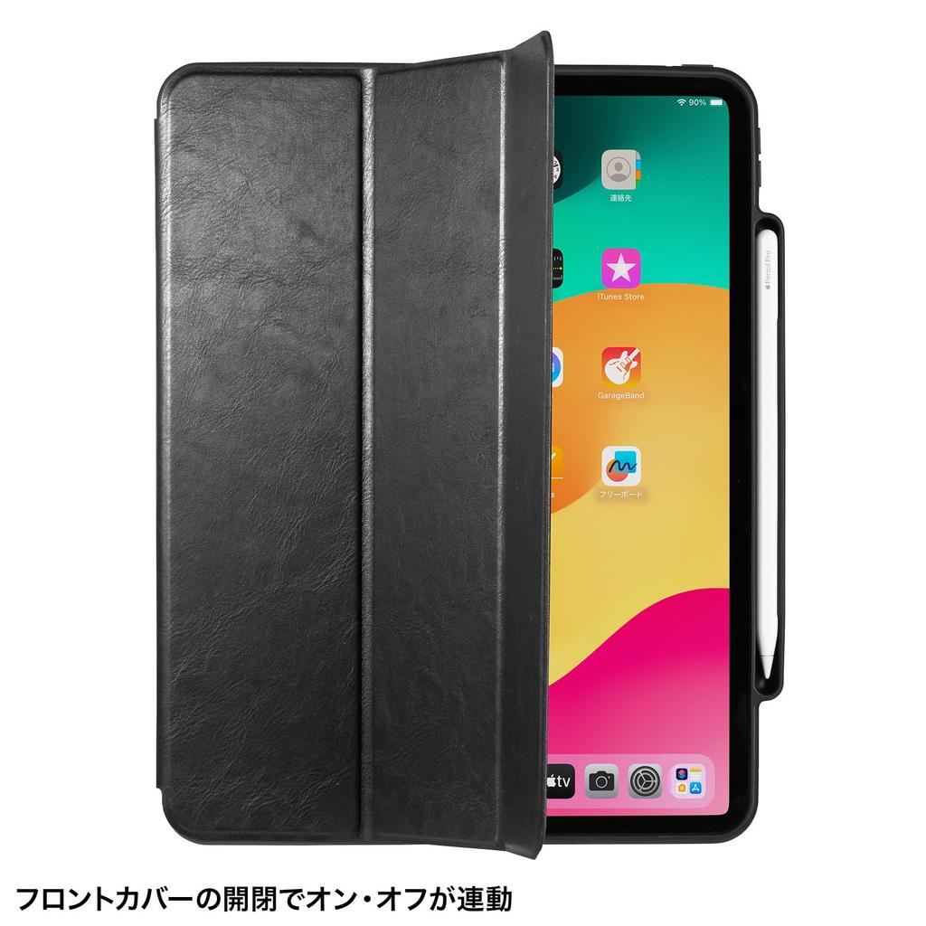 SANWA SUPPLY Hülle für iPad Pro mit Stifthaltertasche PDA-IPAD2014BK 13-Zoll (M4/2024)