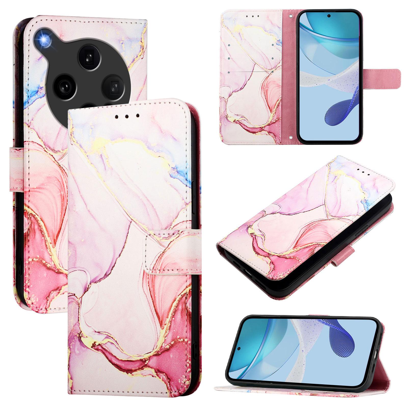 

For Oppo Find X8 Ultra 5G Case with Strap Marble Pattern Leather Phone Cover Card Holder B