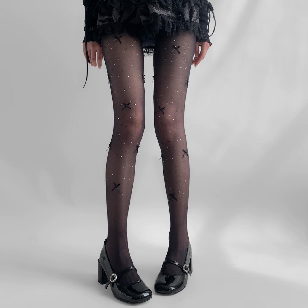 Stockings with Small Dots and Hearts Ultra-thin and Versatile White Stockings with Diamonds Ballet-style Pantyhose Children's Bow White Stockings