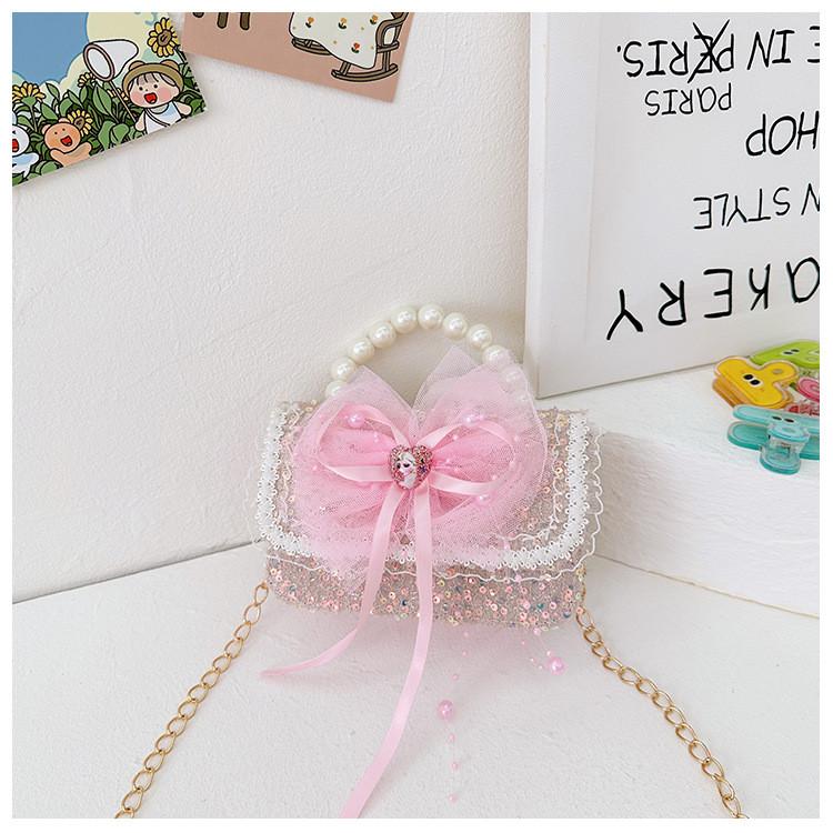 Crossbody Bag Kids With Pearls And Bow For Everyday Style Fashionable Girl