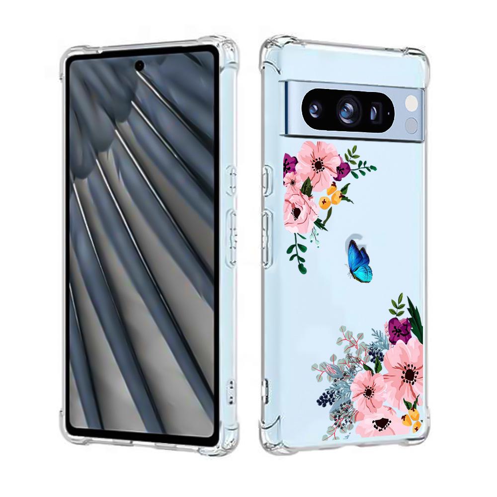 Průhledné TPU pouzdro Google Pixel 8 proti pádu s roztomilým designem koček a psů