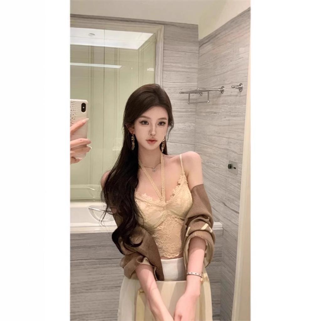 #Pure desire sexy lace suspender vest women's autumn and winter new inner short slim bottoming shirt top