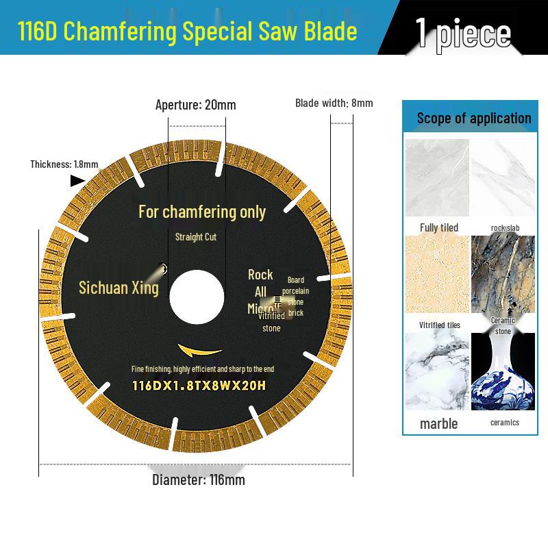 

Chamfering Machine 45° Angle Saw Blade for Tile, Marble, and Rock Slabs