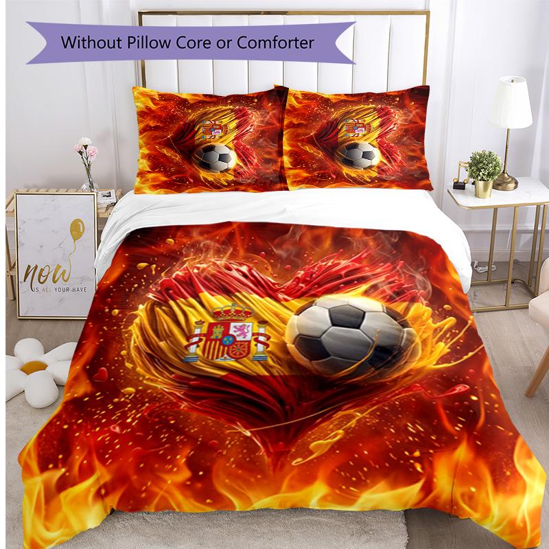 Spain Football Printed Bedding 3 Piece Set Cozy Breathable Bed Cover Set As Housewarming Holiday Gift