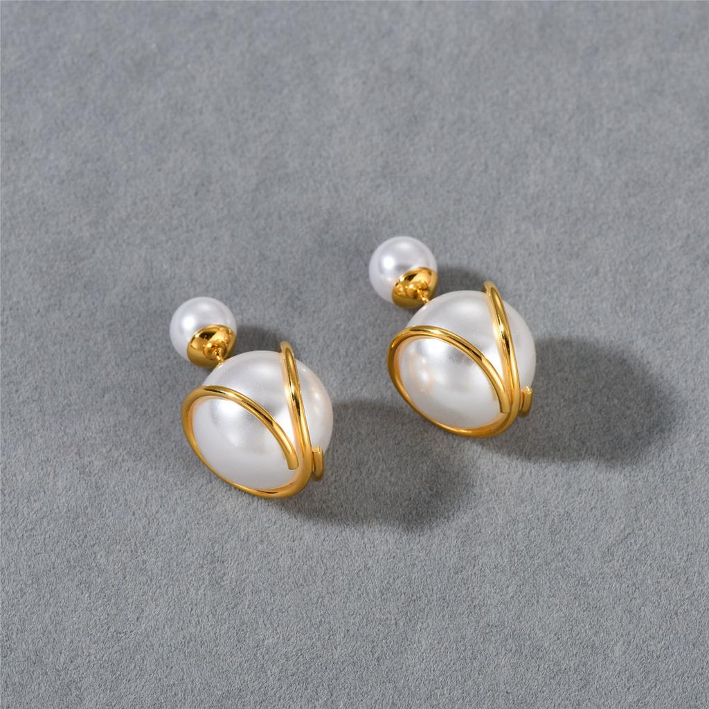 Niche Design Sense Of Simple Size Pearl Earrings Stud Earrings Irregular Strip Circle Pearl Earrings