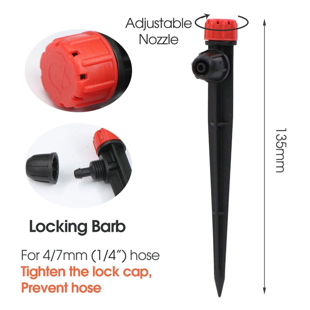 Drip Irrigation Emitters Adjustable with Stake for 1/4" Drip Irrigation Tubing Irrigation Drippers for Garden Watering System