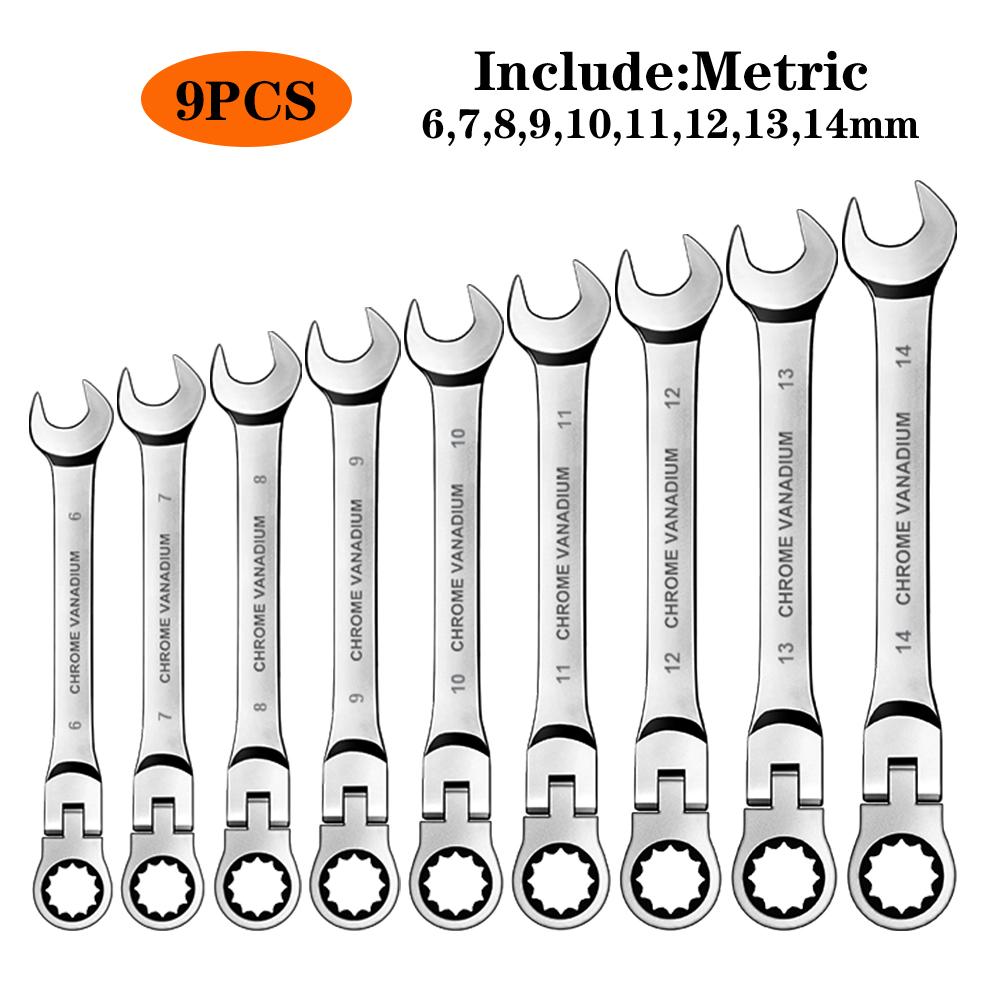 WOZOBUY Flex Head Ratchet Wrench Set,Metric,Chrome Vanadium Steel Combination Spanner Key Wrench Kits Hardware Hand Tool