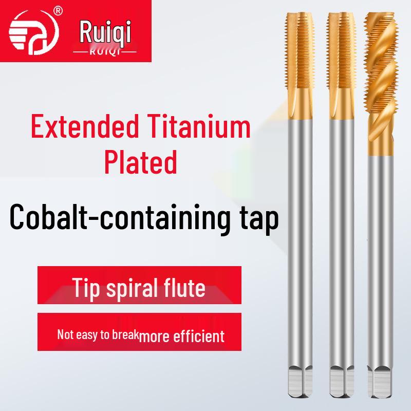 Titanium Coated Cobalt Straight Flute Extra Long Tap for Stainless Steel, Sizes M3-M8