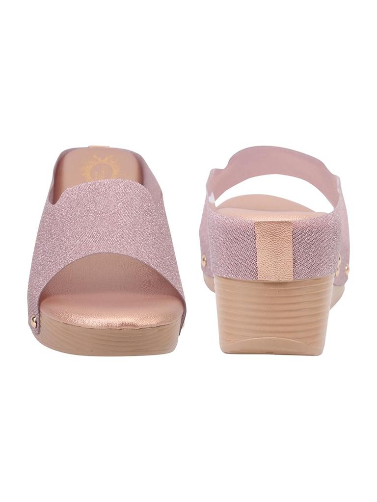 Shoetopia Womens Shimmer Wedge Sandals | Slip-On Platform Comfort Wedges for Casual, Office & Party Footwear