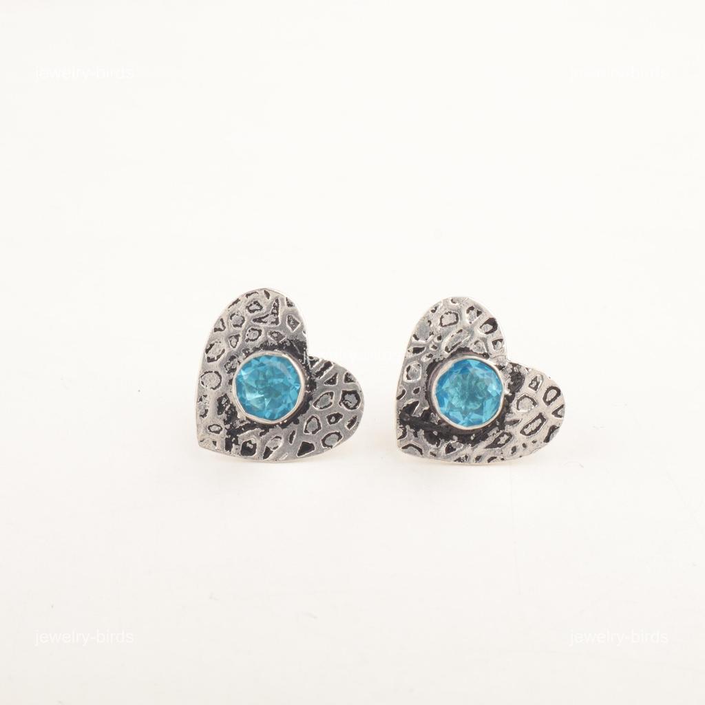 Natural Swiss Blue Topaz 925 Silver Stud Post Unique Wife Gift Earrings Jewelry EE-143-7
