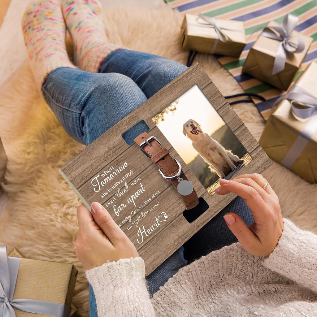 Dog Cat Pet Memorial Picture Frame with Collar Holder, Pet Cat Dog Memorial Loss Gifts for Loss of Dog, When Tomorrow Starts Without Me Picture Photo