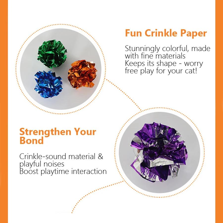 5/10Pcs Crinkle Ball Cat Toys with Crackling Sound & Laser Reflection, Durable Scratch-Resistant Paper Balls for Kittens