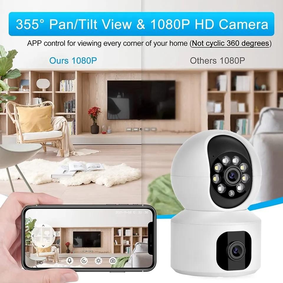 IP CCTV Camera Dual Lens Fhd Indoor Home Security Surveillance Camera Two Way Audio Wireless Baby Monitor  PTZ Security Camera