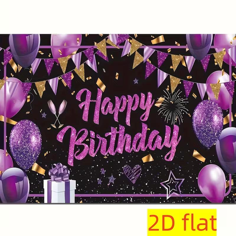 2D Elegant Purple Gold Birthday Party Backdrop for Photography and Celebrations