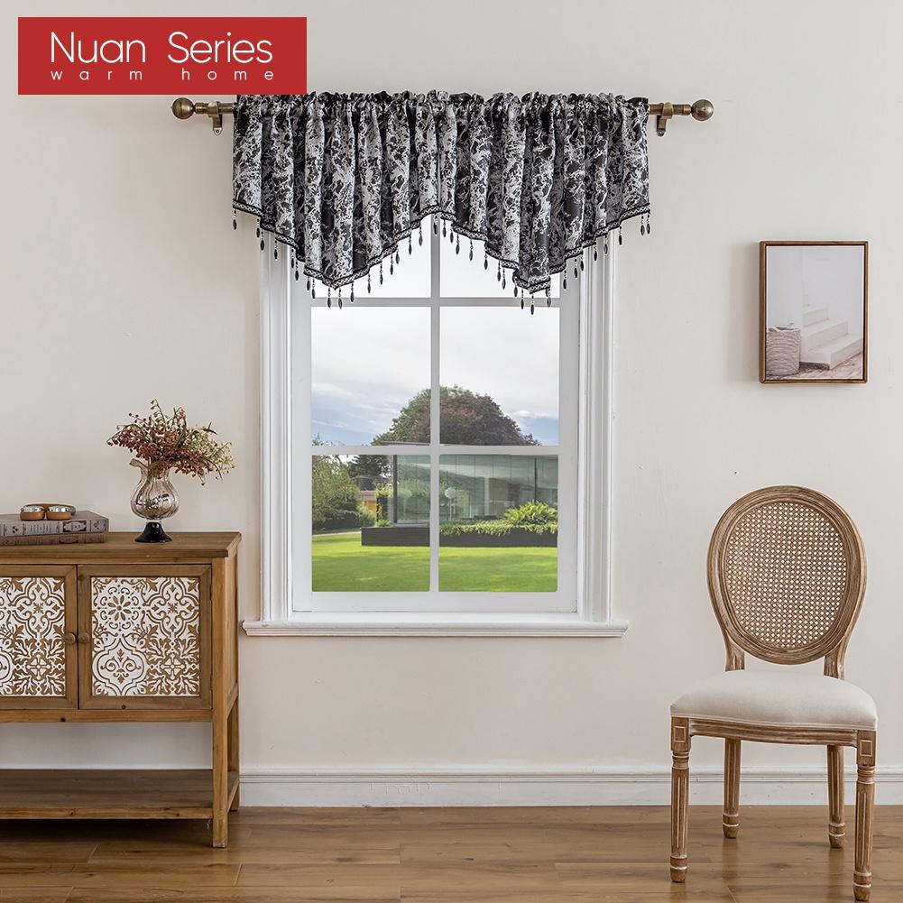 1PC Nuan Series Vintage Luxury Bead String Decorative Valance Jacquard Short Window Valance for Living Room Bedroom Home Decor