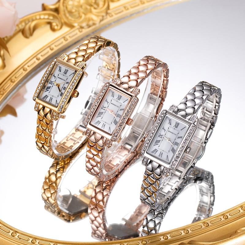 Diamond-Encrusted Square Watch Women'S High-End Sense Exquisite Light Luxury High-Value Women'S Quartz Watch