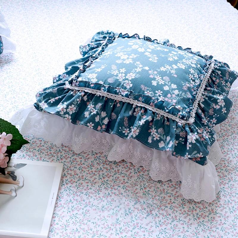 Luxury Embroidery Cushion Cover Ruffle Lace Wrinkle Pillow Cover Cake Layers Princess Bedding Pillowcase 45x45cm