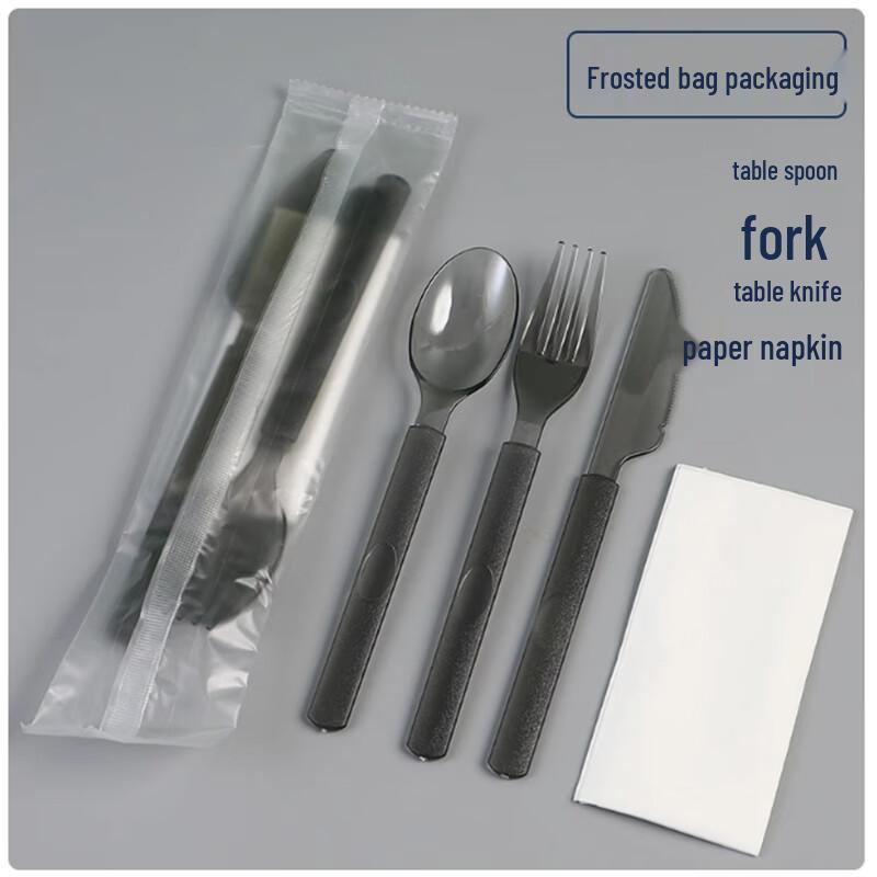 Sanbile Disposable Black Cutlery Set with Napkins (100 Sets)