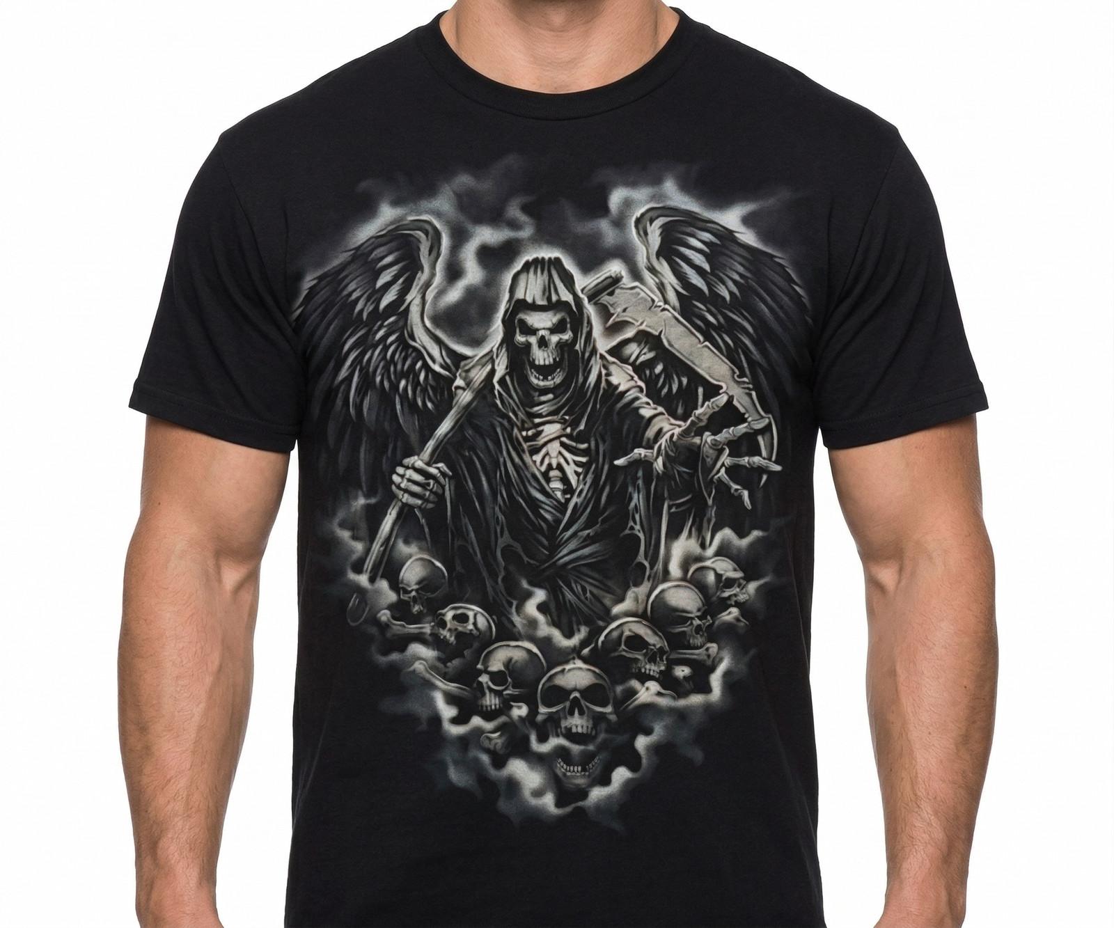 Grim Reaper Skull Scythe T-Shirt Skeleton Angel of Death Horror Graphic Tee S разноцветный