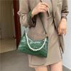 Elegant Pu Leather Underarm Bag With Pearl Details For Stylish Women