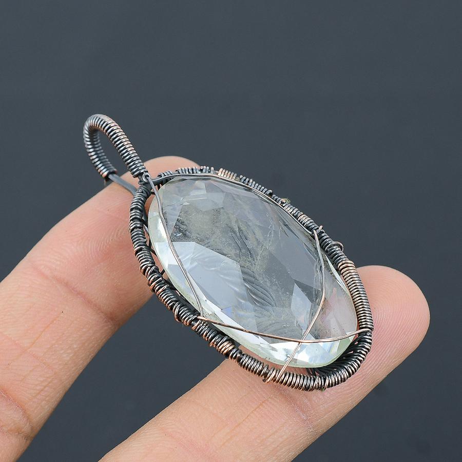 Natural Tree Of Life White Topaz Gemstone Copper Wire Wrap Pendant 2.36" R6u20