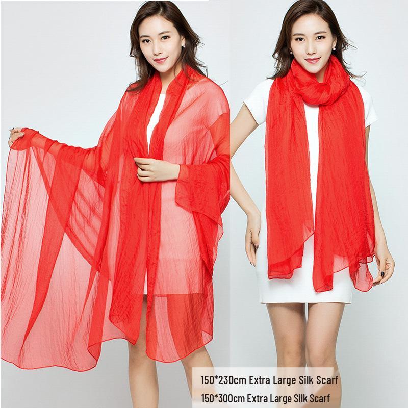 Foulard in Chiffon di Seta Monocolore Extra Lungo 3m x 2.3m: Protezione Solare e Sciarpa Asciugamano da Spiaggia da Viaggio