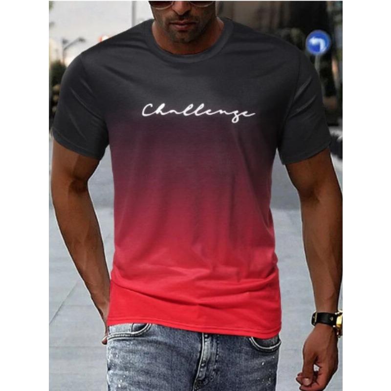 Men's 3D Printed T-Shirt gradient color Short Sleeve O-Neck Pullover casual top