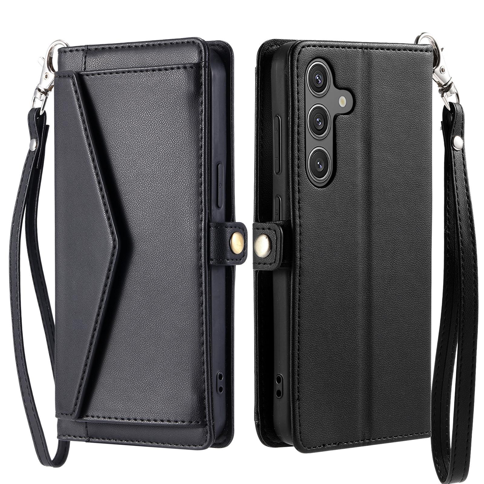 

For Samsung Galaxy A26 5G Leather Case with Wrist Strap Wallet Stand Phone Cover Black