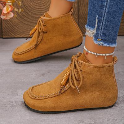 Retro Thick-soled Insole Height-increasing Lace-up Ankle Boots for Women, New Large-sized Short-top Women's Shoes
