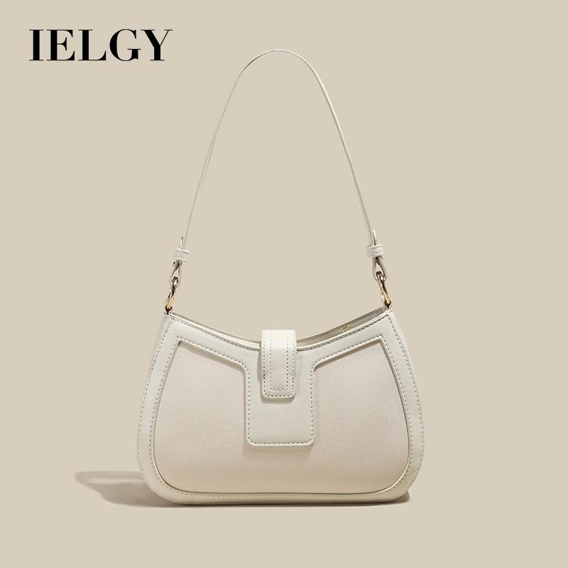 IELGY Bolsa feminina de alça superior em PU, moderna e prática, com formato de meia-lua e grande capacidade, em bege