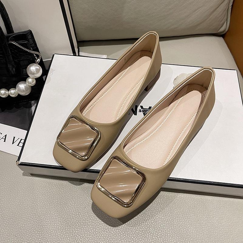 Gentle Evening Breeze Single Shoes Women's Low Heels 2025 Autumn New Shallow Mouth Square Head Soft Sole Non-slip Work Doudou Shoes