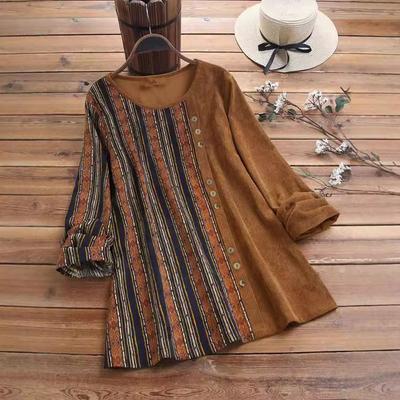 Women's Blouse Vintage Crew-neck Loose Temperament Long-sleeved Blouse