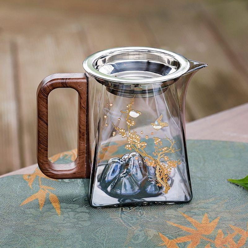 Japansk värmebeständig tekanna i glas med handtag & rättvisekopp – Glas teservis för bryggning