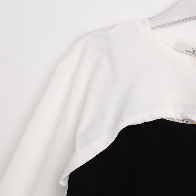 Fake Two-piece Suspender Long Sleeved T-shirt Top Women's Pure Desire Short Top Hottie Streetwear New Fashion Spring and Summer