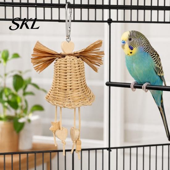 Bell-shaped Bird Toy Rattan Woven Parrot Toy, Bell Chew Chewing with Bells or Balls, Cage Accessories for Cockatiels Budgies Small Medium Parrots