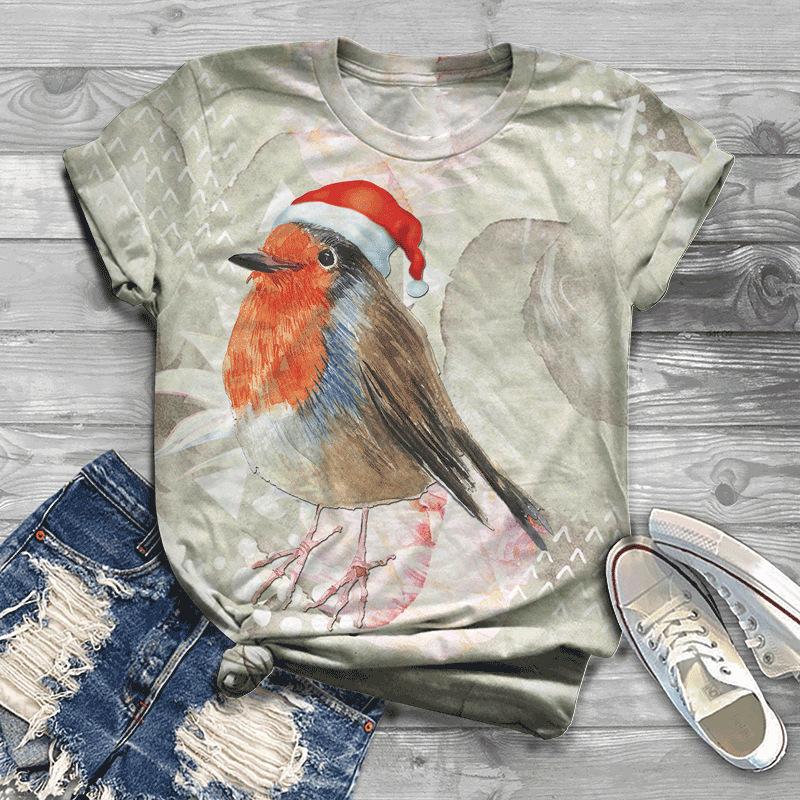 Summer New Bird 3D Printed Women's Top Loose Short Sleeve Loose Casual T-shirt