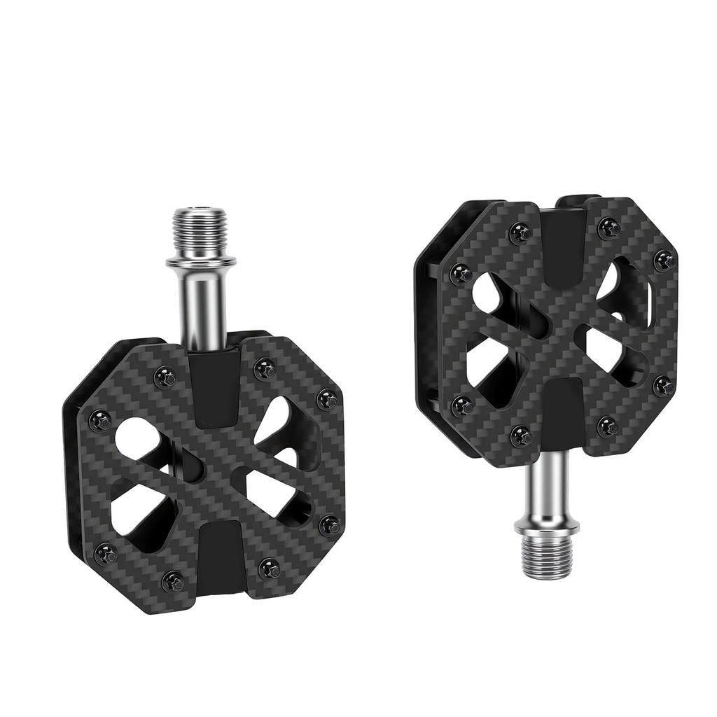 1 Pair Road Mountain Bike Pedals 3 Bearings Bicycle Flat Pedals with Anti Skid Nails Carbon Fiber