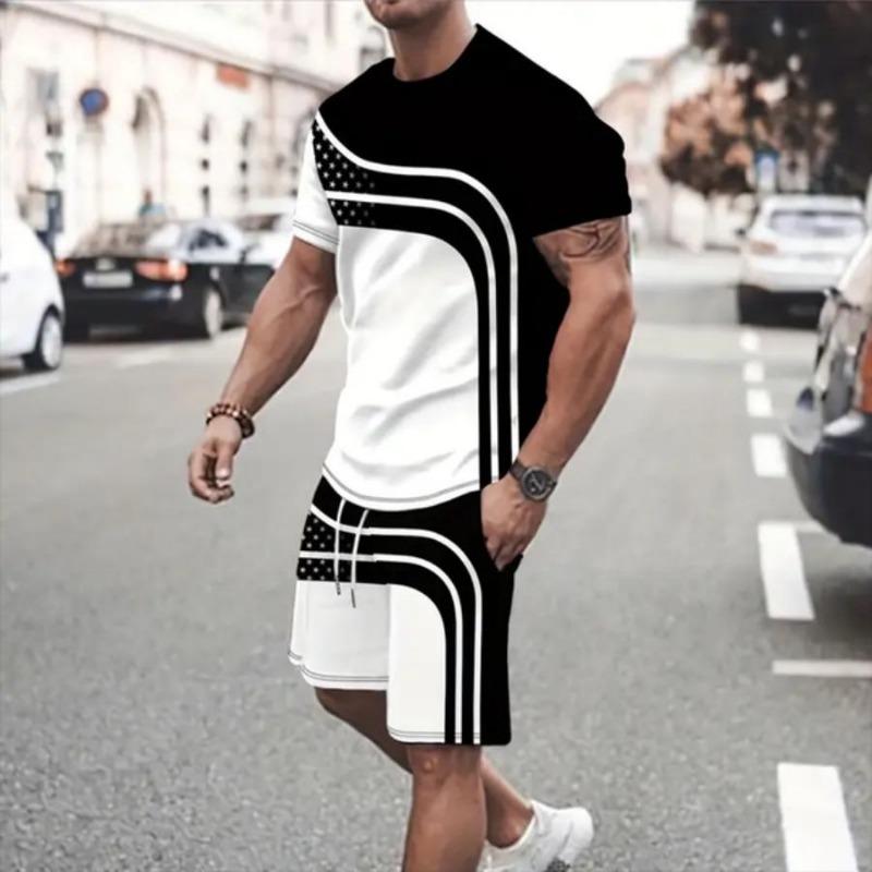 Fashion Casual Vacation Summer Men's Suit 3D Printed Sportswear Short-sleeved Suit Oversized Round Neck T-shirt Shorts 2-piece
