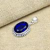 Safir Albastru Piatră Prețioasă Creată în Laborator Bijuterii din Argint Sterling 925 Pandantiv Făcut Manual Pentru Ziua Recunoștinței