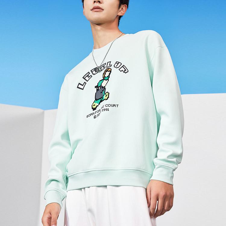 Anta Cartoon Anime Letter Print Crew Neck Long Sleeve Sweatshirt Men Sweatshirt Moss-Green 952311701-2