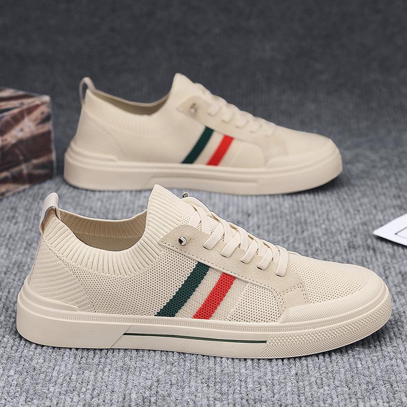 One-Pedal Men'S Shoes 2024 Autumn Breathable Knitted Mesh Shoes Men'S Spring And Autumn Canvas Casual Board Shoes Non-Slip Soft Sole
