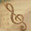 Fashion Women Fully Rhinestone Music Note Pendant Long Chain Sweater Necklace