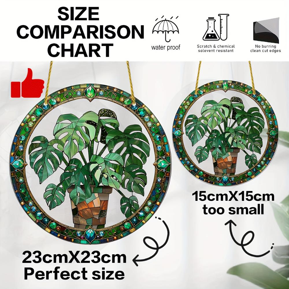 2D Flat Crystal Green Leaf Sun Catcher Garden Exotic Jungle Tropical Decoration Window Wall Hanging, Green Natural Decoration,holiday Party Decoration