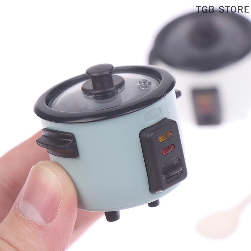 1Pcs Mini White Blue Plastic Rice Cooker With Rice Spoon 1:12 Cooking Kitchenware Model Decorative Accessories