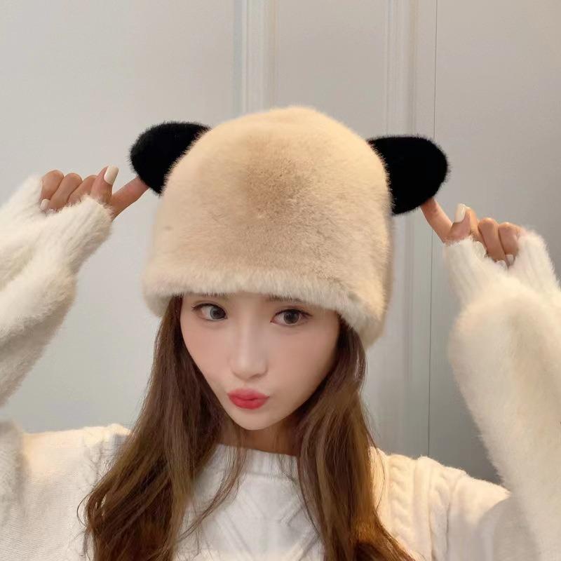 Korea Cute Bear Ears Knit Cap Autumn and Winter Warm Cute Bear Ear Earflap Hat Beanies Cap Warm Thick Winter Hat Cycling Ski Pullover Cap