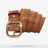 Unisex Handmade Retro Genuine Leather Belt with Solid Copper Pin Buckle
